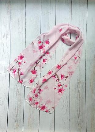 Шелковый шарф ted baker london "soft blossom", шарф 100% шелк розовый с цветами, шарф шелк с розовыми цветами вишни
