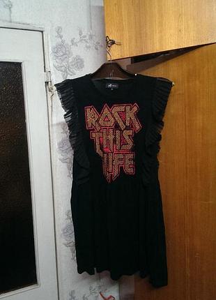 Женское мини-платье с ярким принтом «rock this life», украшенным стразами от популярного польского бренда reserved  размера m