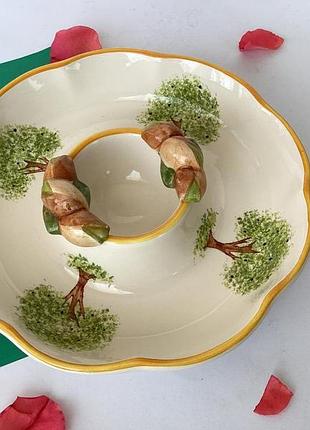 Старинный керамический блюдо-меняжница для оливок и закусок, silea, франция.
