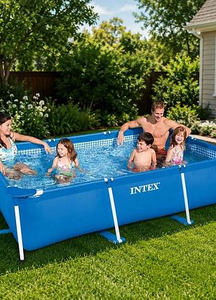Каркасный прямоугольный бассейн intex 28271-2 260×160×65 см 2282 л с тентом и подстилкой для семейного отдыха