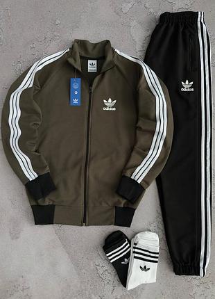 Чоловічий спортивний костюм adidas хакі/оливковий кофта + штани адідас xs / s / m / l / xl / xxl / xxxl
