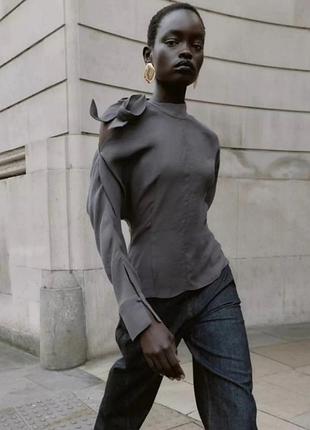 Невероятная рубашка блуза с бантом от zara,p. xl