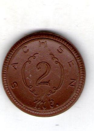 Германия (нотгельд) ø федеральная земля саксония 2 марки, 1921 год саксония фарфора, 3.5g, ø 28mm no3939