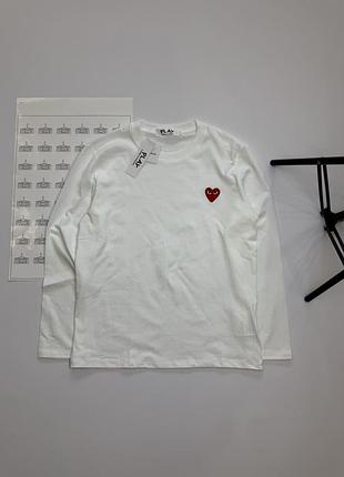 Cdg play longsleeve / comme des garcons / лонгслив кофта кдг плей / лонг футболка с длинным рукавом белый с красным сердцем, xl