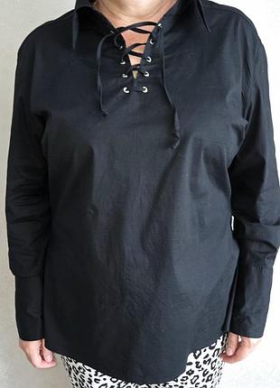 стильная черная хлопковая блуза/рубашка с шнуровкой mish mash р.18-20(xl-xxl)