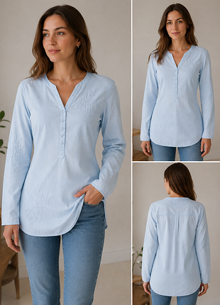Блакитна бавовняна блуза l.o.g.g. by h&m з вишивкою, розмір m/l