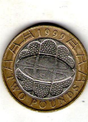 Большая британия ø королева елизавета ii 2 фунта, 1999 год кубок мира с регби биметал, 12g, ø 28.4mm no3992