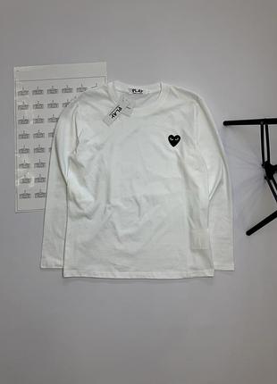 Cdg play longsleeve / comme des garcons / лонгслив кофта кдг плей / лонг футболка с длинным рукавом белый с черным сердцем, xl