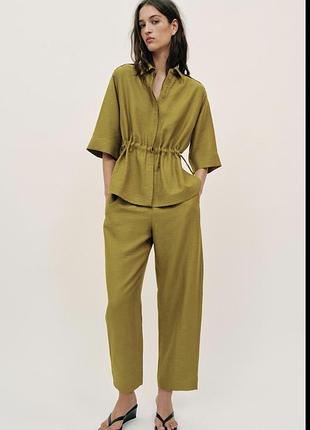 Костюм з льону zara xs-s оливковий штани кофта
