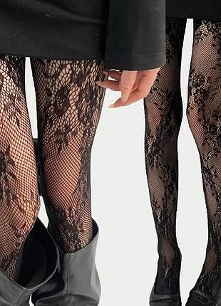 Трендовые ажурные колготы колготки сетка цветы кружево