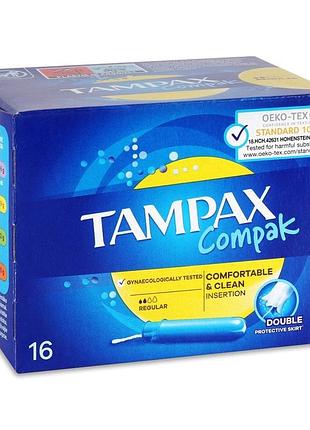 Гігієнічні тампони з аплікатором tampax compak regular, 16 шт.