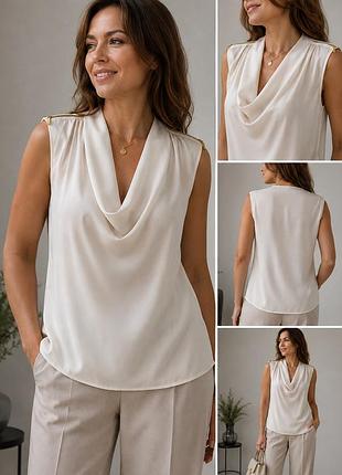 Роскошный шелковый топ michael kors 100% silk xl айвори с золотыми молниями premium