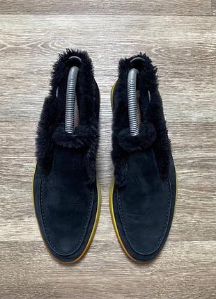 Оригінальні преміальні черевики vintage loro piana open walk moccasin boots navy suede fur lined italy eu 37