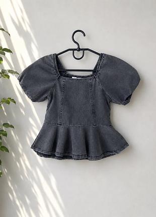 Блуза h&m для дівчинки з пишними рукавами графітова 110/116, 122/128, 134/140 дитяча святкова