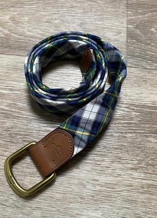 Ремінь polo ralph lauren у клітинку tartan тканинний з латунною пряжкою оригінал