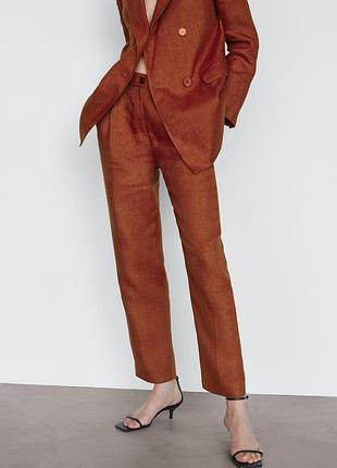 Терракотовые льняные брюки massimo dutti 100% лен