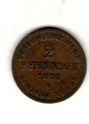 Немецкая империя un меленбург-шверин 2 пфенига, 1872 год медь, 3g, ø 19mm no3786
