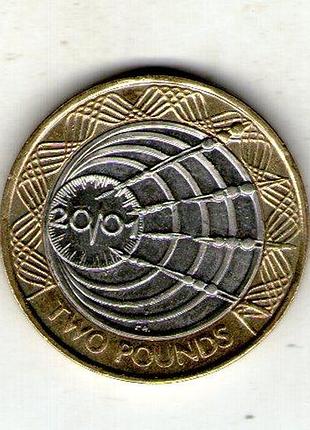 Большая британия ø королева елизавета ii 2 фунта, 2001 100-летия первой беспроводной передачи маркони через атлантику no3991