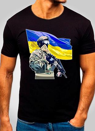 Футболка з принтом "воїн зсу з флагом" патріотичні
