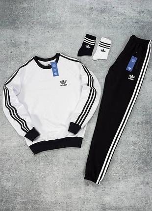 Спортивний костюм adidas білий/чорний адідас світшот + штани xs / s / m / l / xl / xxl / xxxl