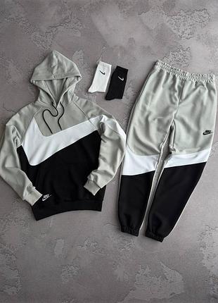 Чоловічий спортивний костюм nike сірий/чорний худі з капюшоном + штани найк s / m / l / xl / xxl
