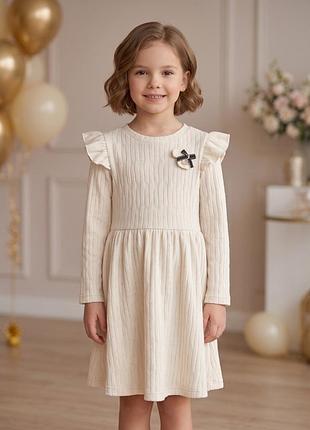 Платье с длинным рукавом молочное 070944 "mevis" рост 98 - 128 см