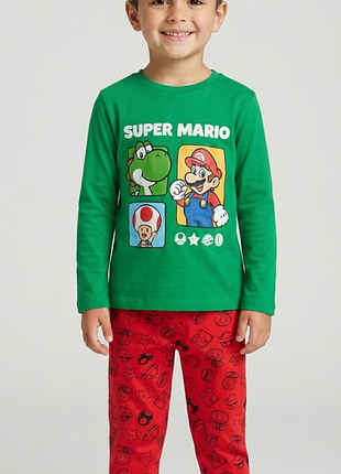 Детская пижама super mario (primark), красный с зеленым, рост 116 см, 5-6 лет