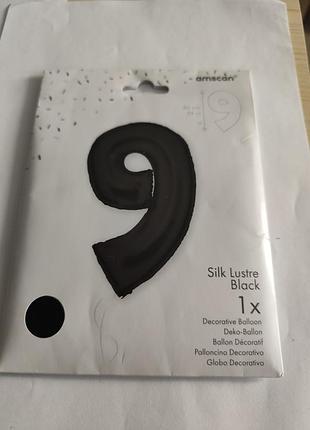 Велика кулька-цифра 9 silk lustre black, 86 см, нова в упаковці