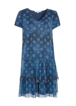 Платье до колена двойное трикотажное с сеточкой весеннее летнее zaps taray 028 темно-синее4 фото