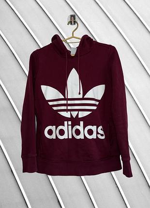Чоловіче бордове худі adidas s оригінал адідас толстовка з капюшоном та кенгуру кофта з логотипом 44 46
