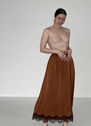 Шовк атласна спідниця amos look з мереживом