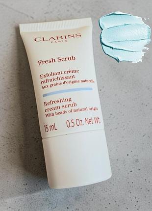 Clarins fresh scrub освежающий крем-скраб голубого цвета