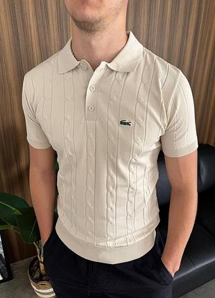 Чоловіча футболка поло lacoste в'язана фактурна бежевий, m