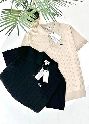Чоловіча футболка поло lacoste в'язана фактурна (чорна, бежева) чорний, s