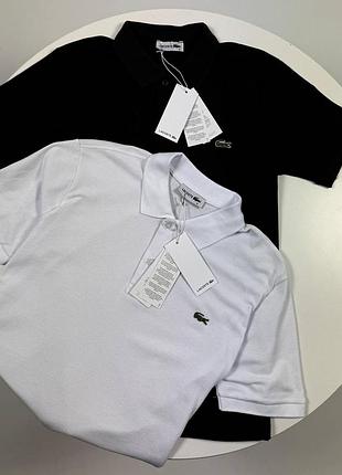 Мужская футболка-поло lacoste - классическая тенниска лакост с логотипом (черная, белая) черный, l