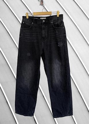 Мужские черные широкие джинсы pull &amp; bear w32 l32 оригинал пулл энд бигги с потертостями baggy loose 48 50