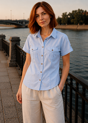 Светло-голубая женская рубашка yessica c&amp;a | хлопок | размер m (38–40)