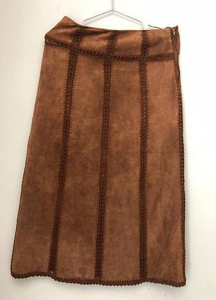 Винтажная юбка из натуральной замши wallis с плетением кроше (boho / western style, m / 38)