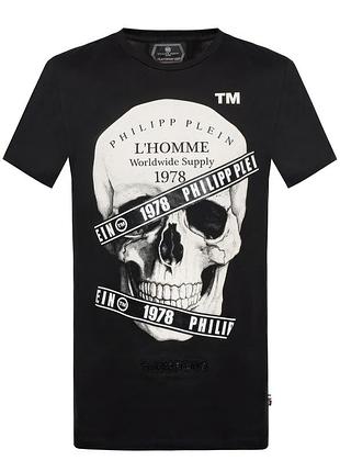 Футболка philipp plein чоловіча чорна з принтом р l