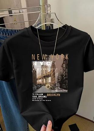 Мягкая приятная ткань 🗽 черная футболка new york 👕 женская футболка с принтом ⚡ базова футболка brooklyn nyc