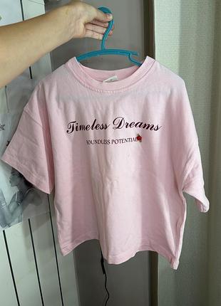 Рожева футболка оверсайз zara «timeless dreams» (11-12 років, зріст 148 см)