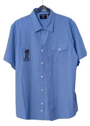 Harley davidson голубая рубашка шведка гавайка motor work с коротким рукавом hawaii shirt
