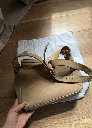 Замшева бежева сумка massimo dutti