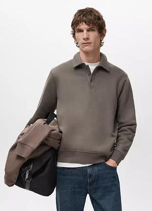 Світшот-поло чоловічий коричневий mango regular fit на флісі