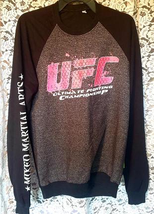 Чоловічий світшот ufc у стилі реглан, чорний з сірим та рожевим принтом