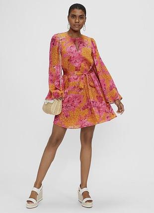 Ted baker платье яркое оранжевое розовое цветочный принт летнее длинный рукав свободный крой