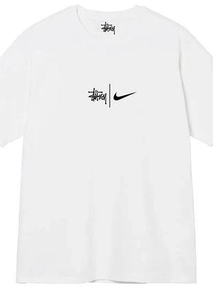 Мужская футболка stussy x nike белая унисекс стусси коллаборация с найк