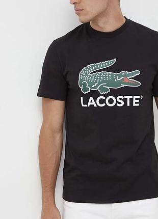 Мужская футболка lacoste logo черная унисекс лакоста