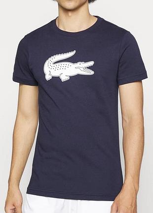 Мужская футболка lacoste logo темно синяя унисекс лакоста