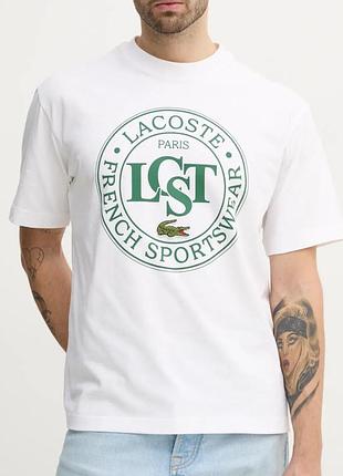 Чоловіча футболка lacoste logo біла унісекс лакосту
